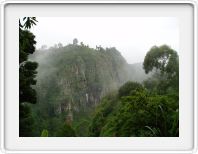 Sheer, mist drenched, verdant hills